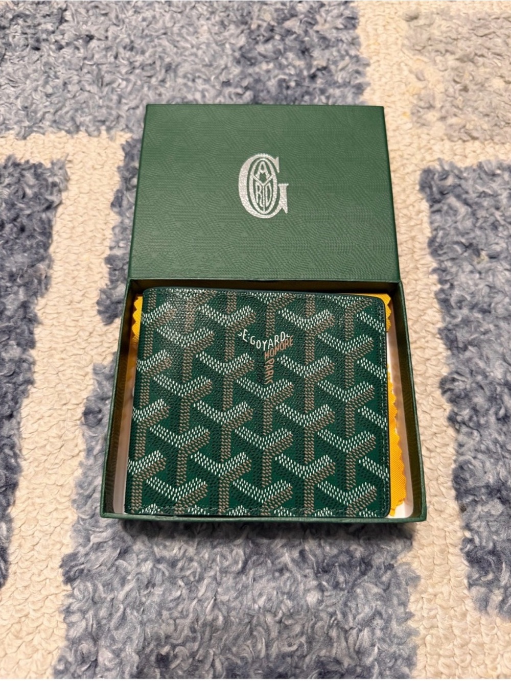 Goyard Green Goyardine Bi-Fold Wallet with Signature Pattern